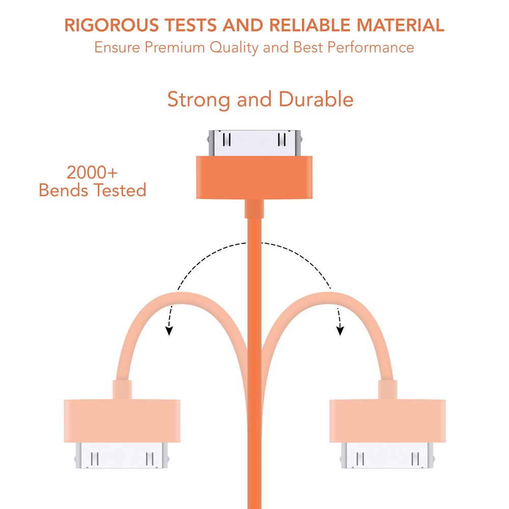 Orange 30-pin Cable for Charging and Data syncing for iPhone 4 - iSOUL