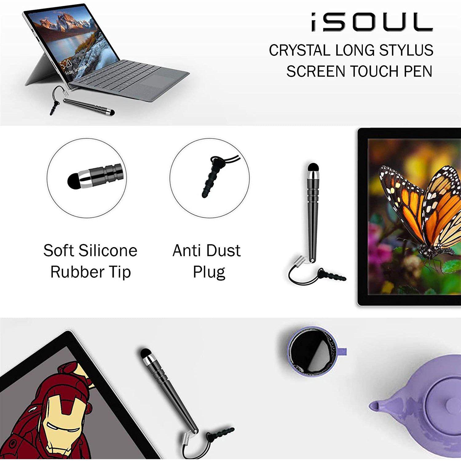 iSOUL Premium Quality 10 Pack Stylus Touch Pen With Anti-Dust Plug Cap IS-ST-984.