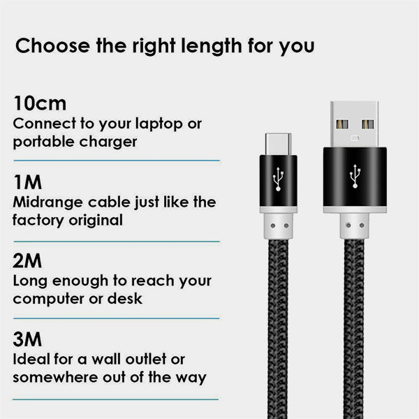 Heavy Duty Strong Braided Fast Charge USB C Type C Data Phone Charger Cable Lead 1m 2m 3m - iSOUL