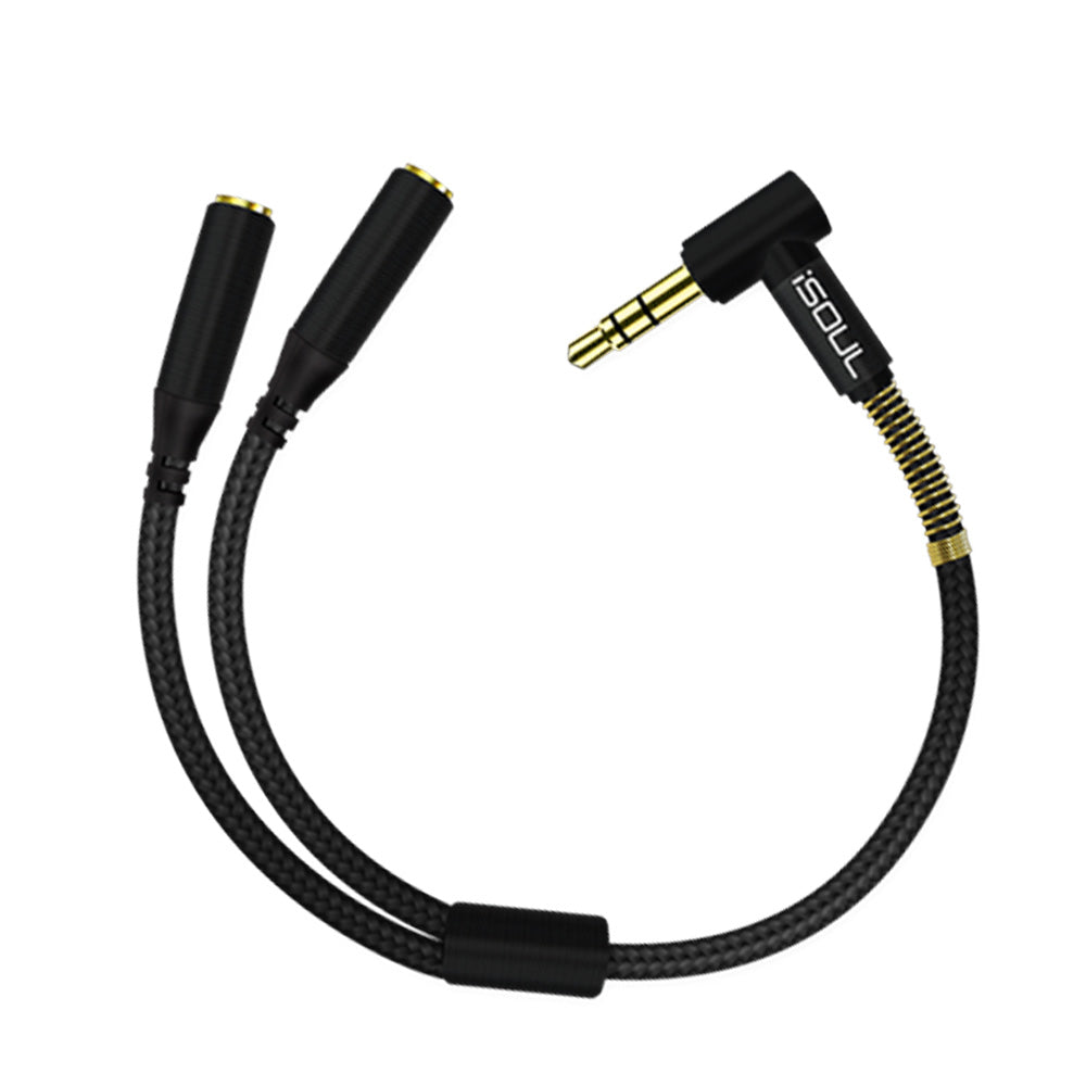 L-Shape Dual 3.5 mm Jack Audio Splitter Cable Nylon Braided - iSOUL