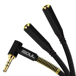 L-Shape Dual Audio Jack Splitter Cable Nylon Braided Black - iSOUL