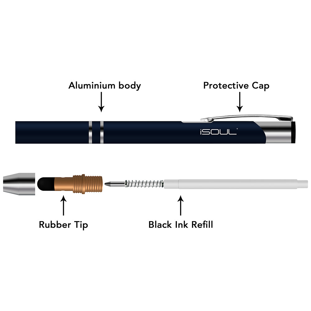 Comfortable Stylus Touch Screen Pen with Ballpoint Nib Rubber Tip - iSOUL