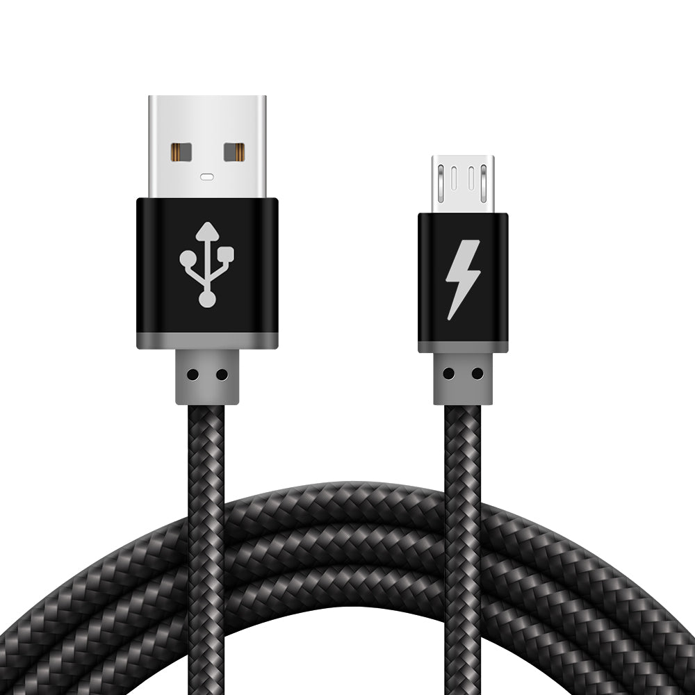 Braided Premium Quality Micro USB Cable Black for Data Sync and Charging - iSOUL