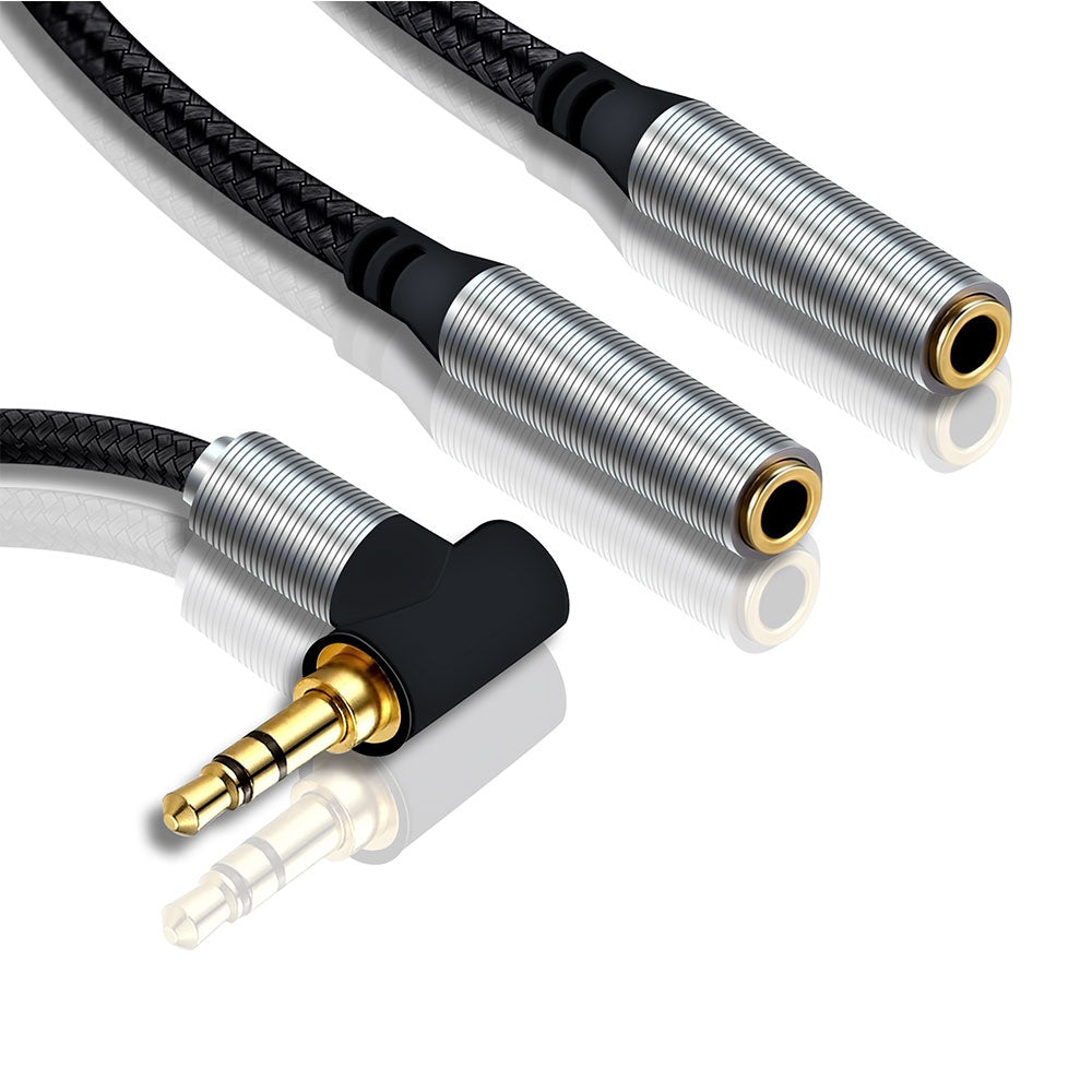 L-Shape Dual 3.5 mm Jack Audio Splitter Cable Nylon Braided - iSOUL