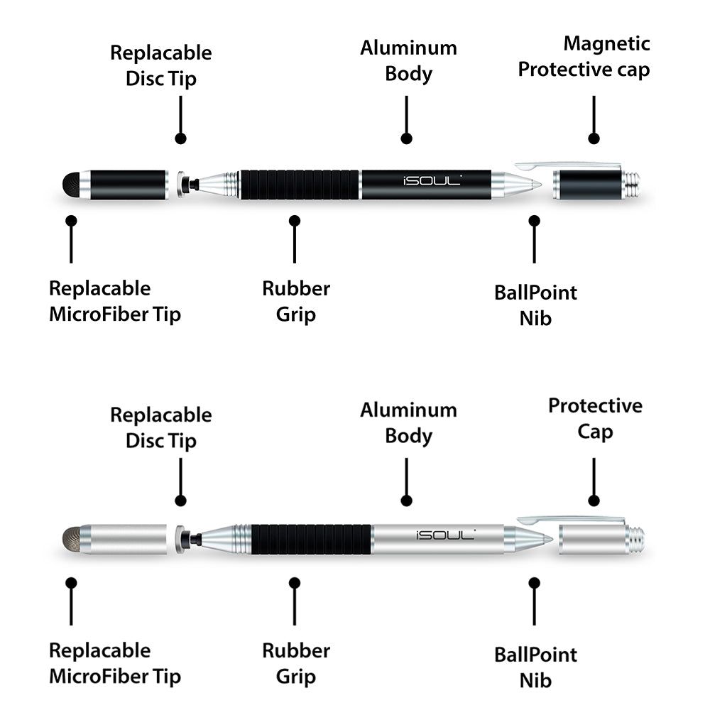 Solid Aluminium Stylus Gel Pen with Microfiber Capacitive Precise Disc - iSOUL