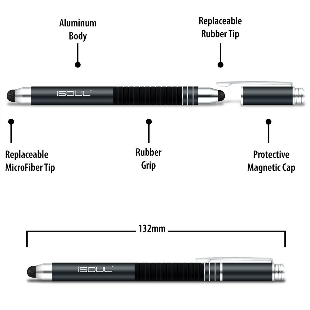 Aluminium Body Stylus Pen for iPad Tablet iPhone with Microfiber Tips - iSOUL