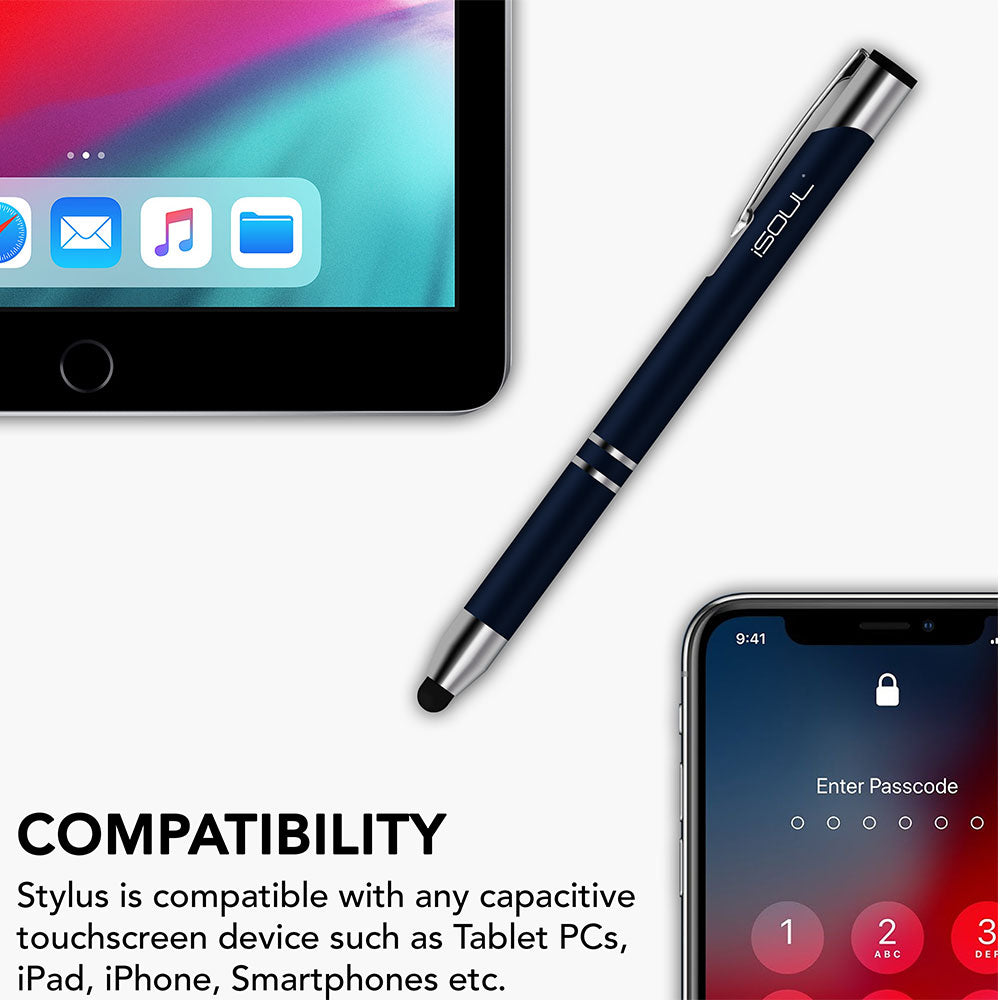 Comfortable Stylus Touch Screen Pen with Ballpoint Nib Rubber Tip - iSOUL